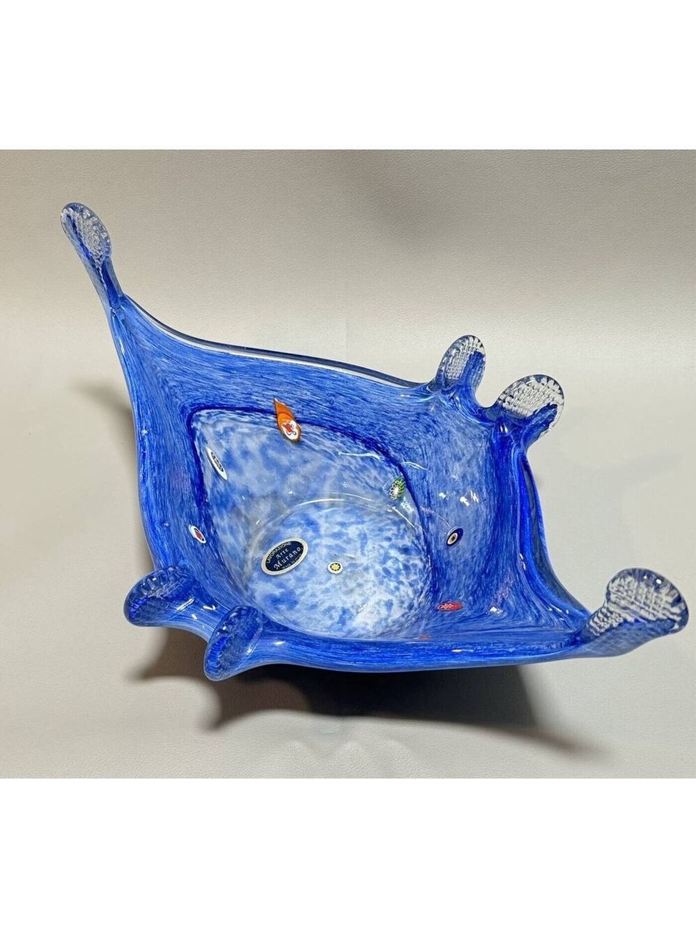 Vintage MURANO Millefiori Details Art Glass Freeform Bowl with Original Sticker